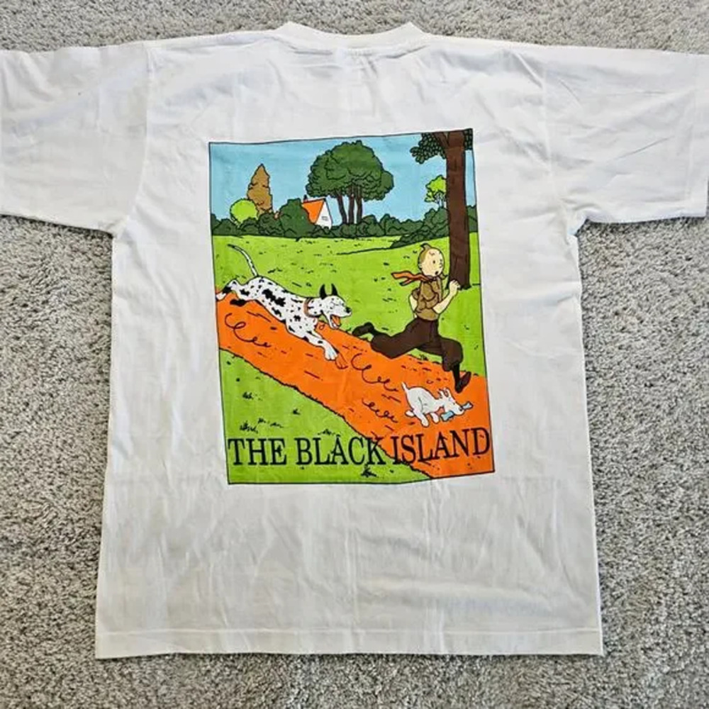 The Adventures of TinTin The Black Island Vintage VTG Boxy T Shirt XL White Y2K